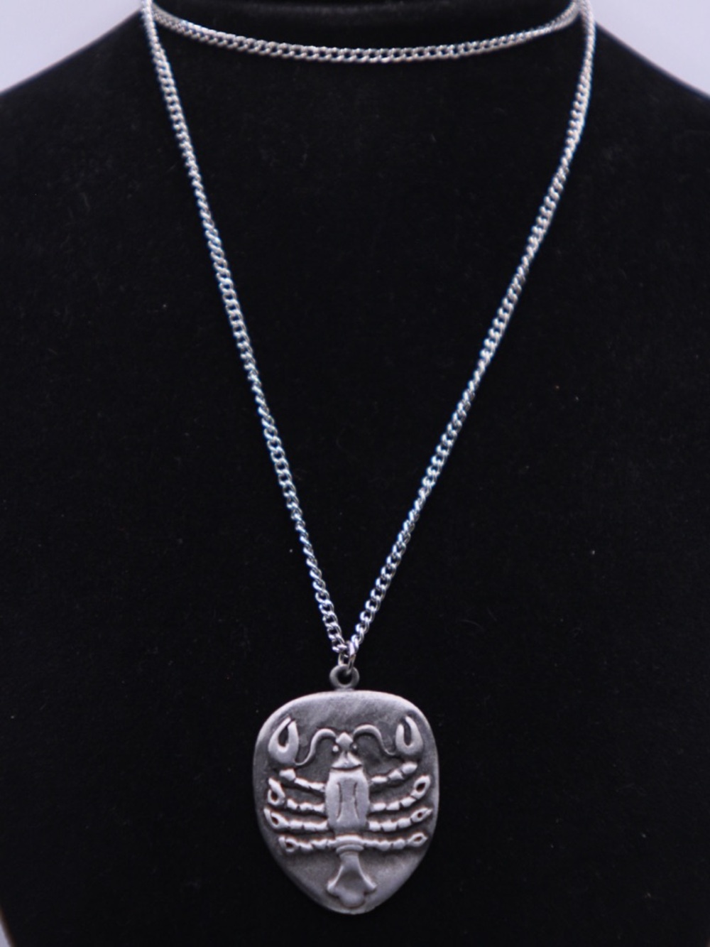 Vintage Pewter zodiac sign Cancer Pendant Necklace 23”